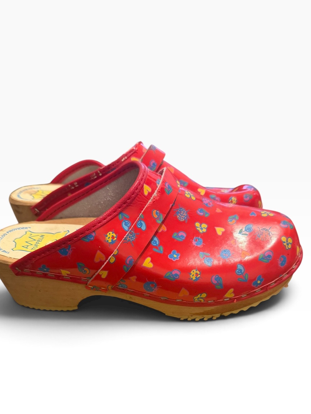 Toffeln Red Floral Print Wooden Slip on Clogs size 39